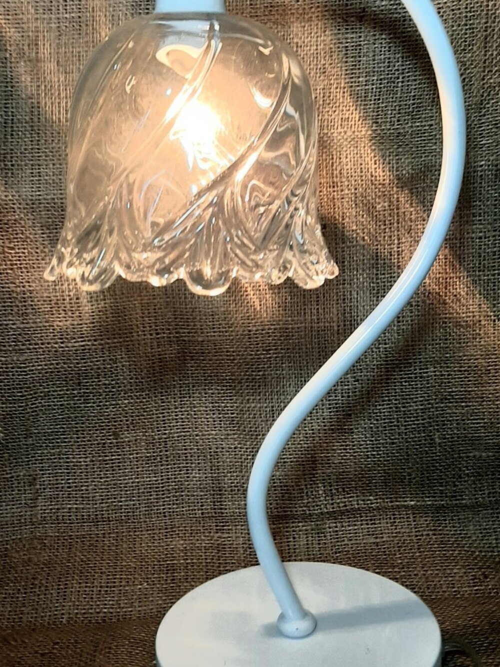 Victorian Style Gooseneck White Enamel Floral Art Glass Shade lamp